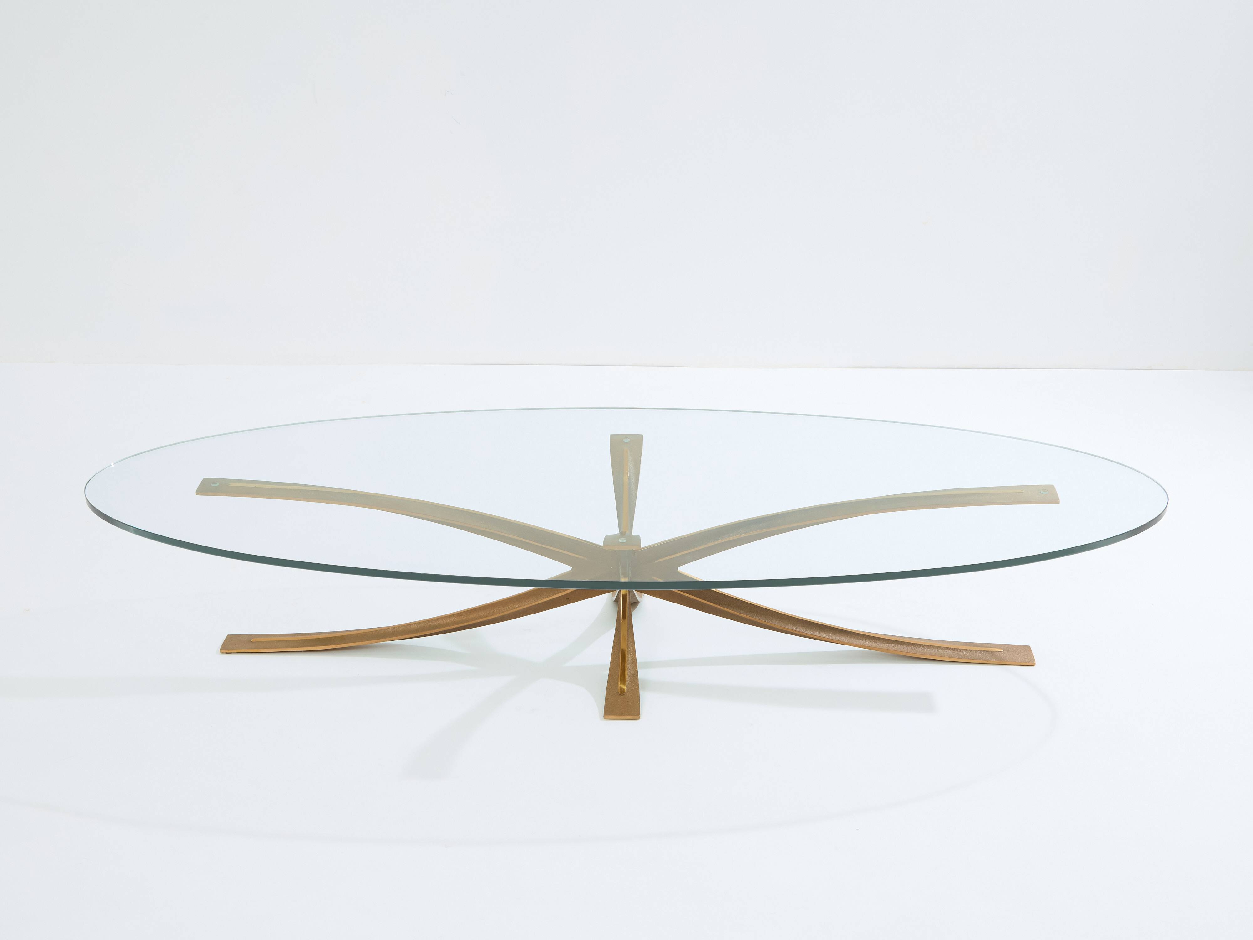 Large bronze coffee table by Michel Mangematin circa 1962