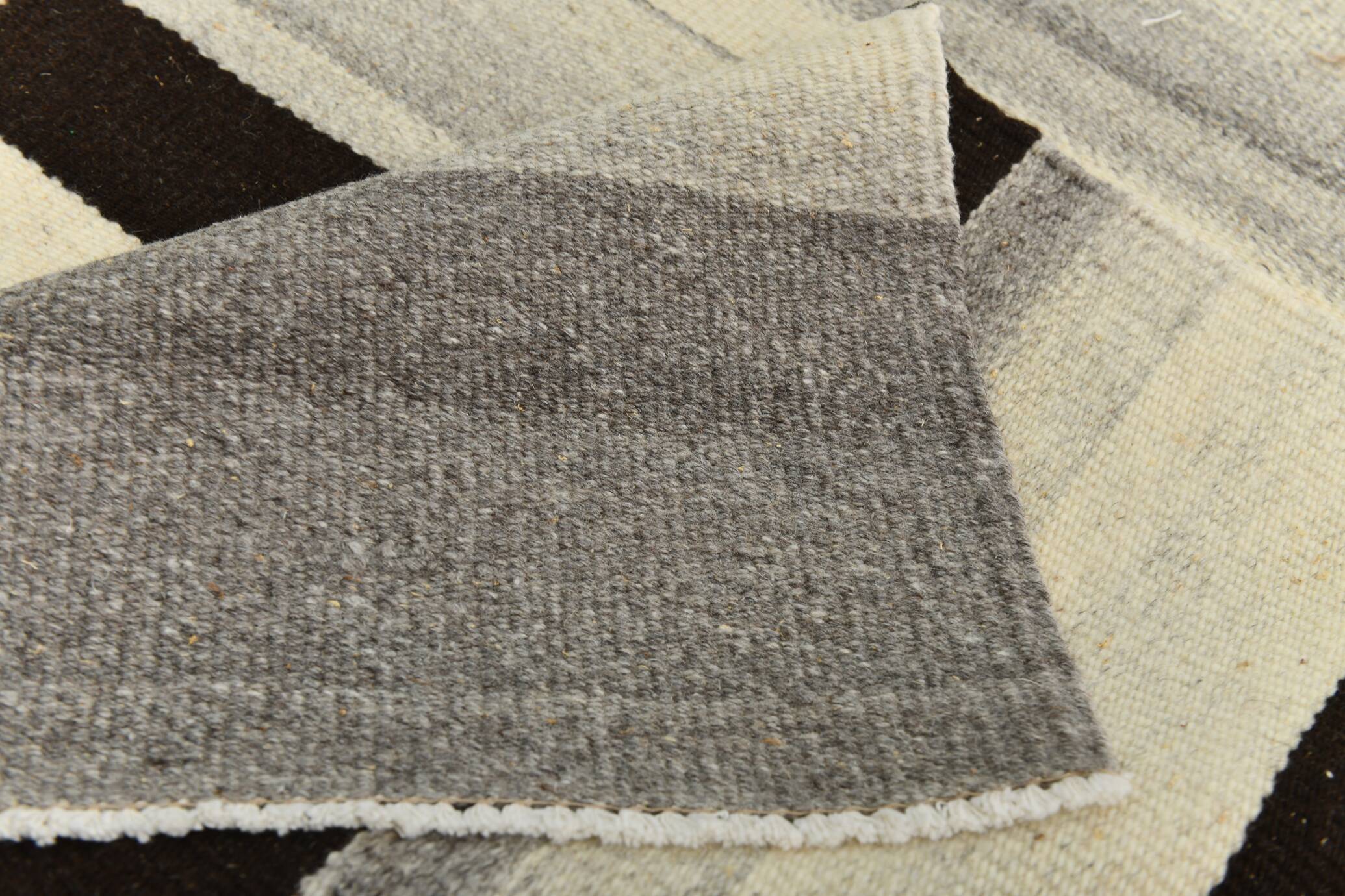 10x13 Kilim Gray, Beige, Black Modern Turkish Kilim Rug, 294x384Cm