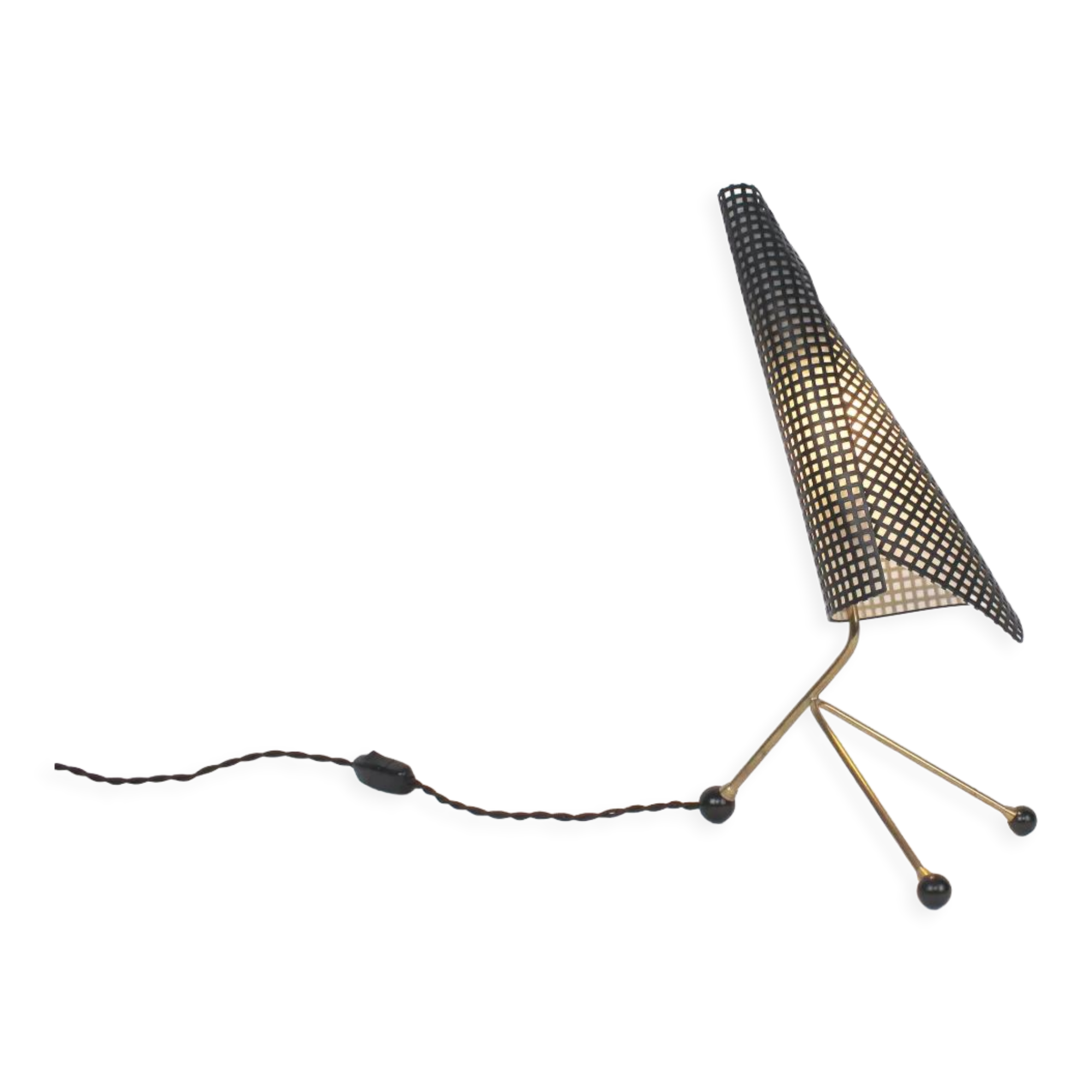 Tripod table lamp brass and metal 1950s