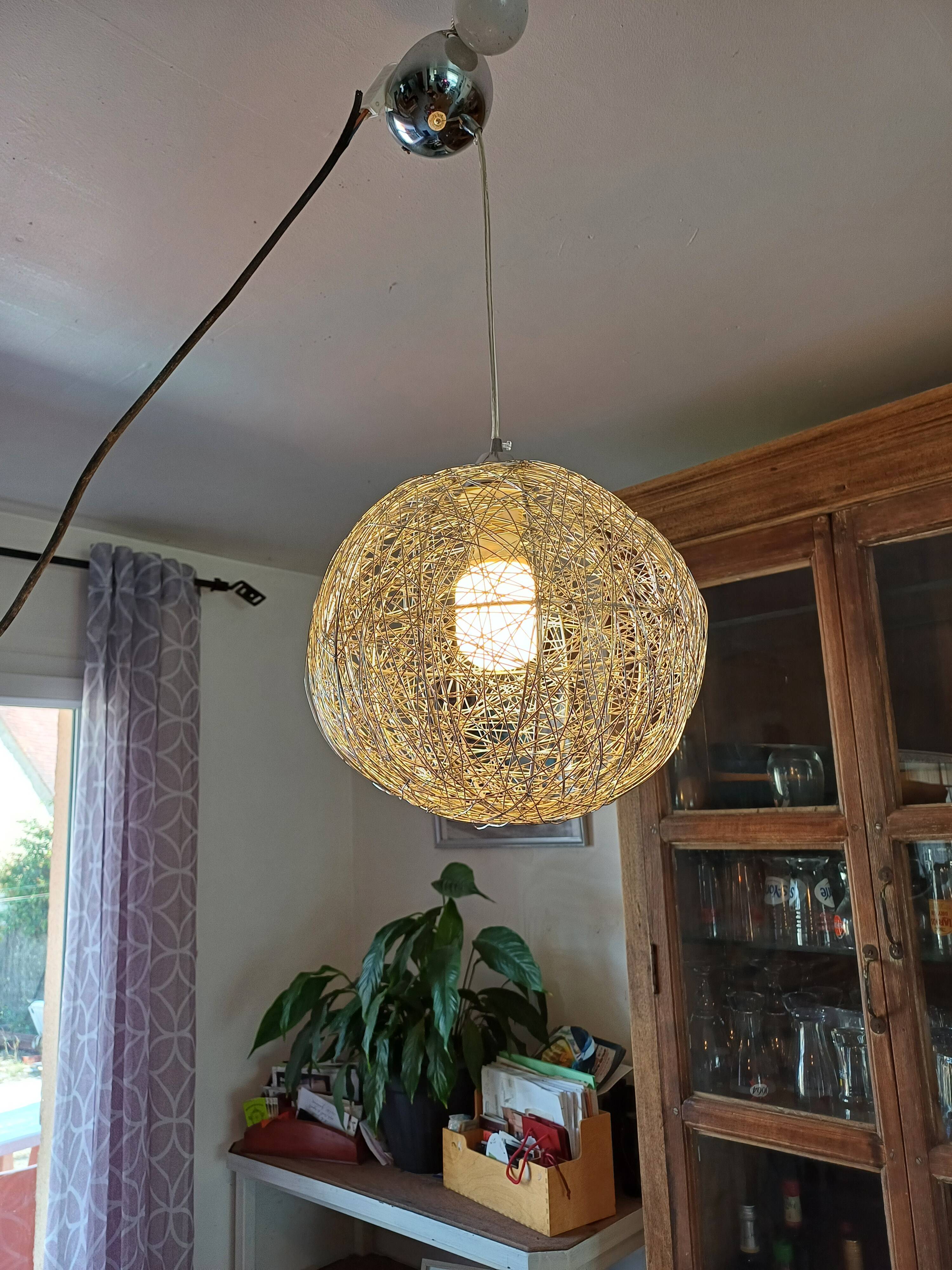 Vintage Twisted Silver Metal Pendant Light