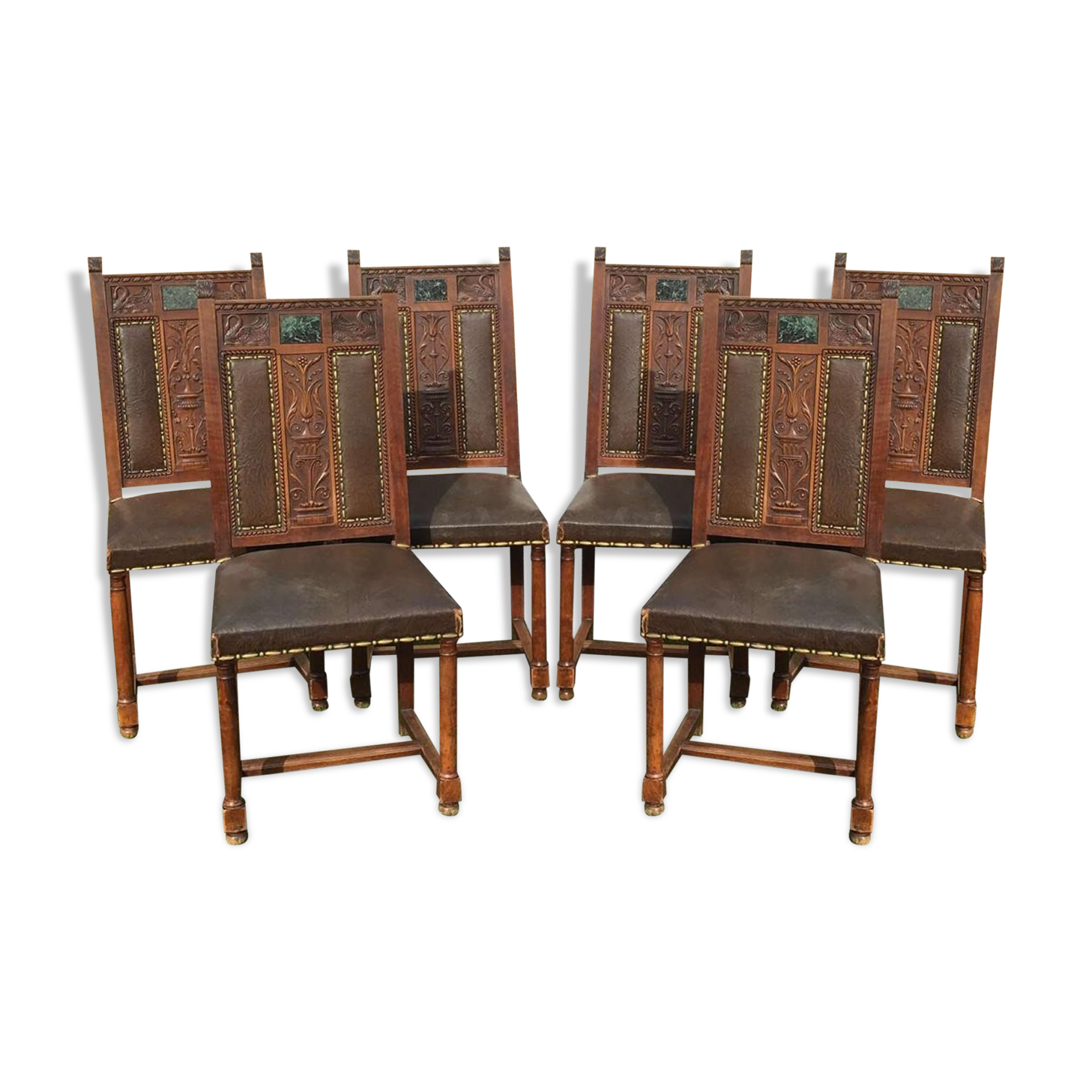 6 walnut chairs - renaissance style marble 19th century