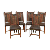 6 chaises en noyer & marbre de style renaissance XlXe