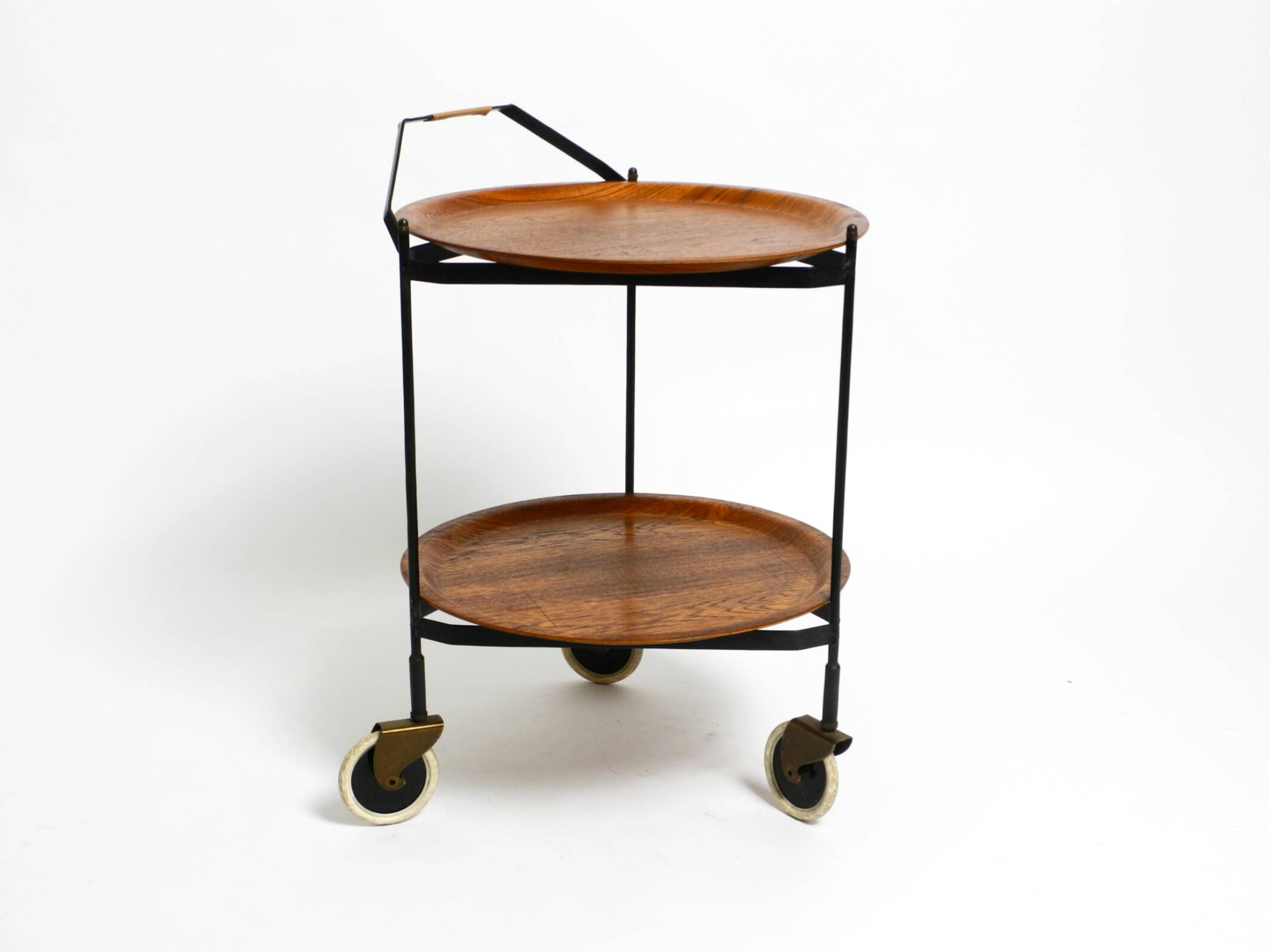 Folding Mid Century serving trolley with removable teak pagwood trays