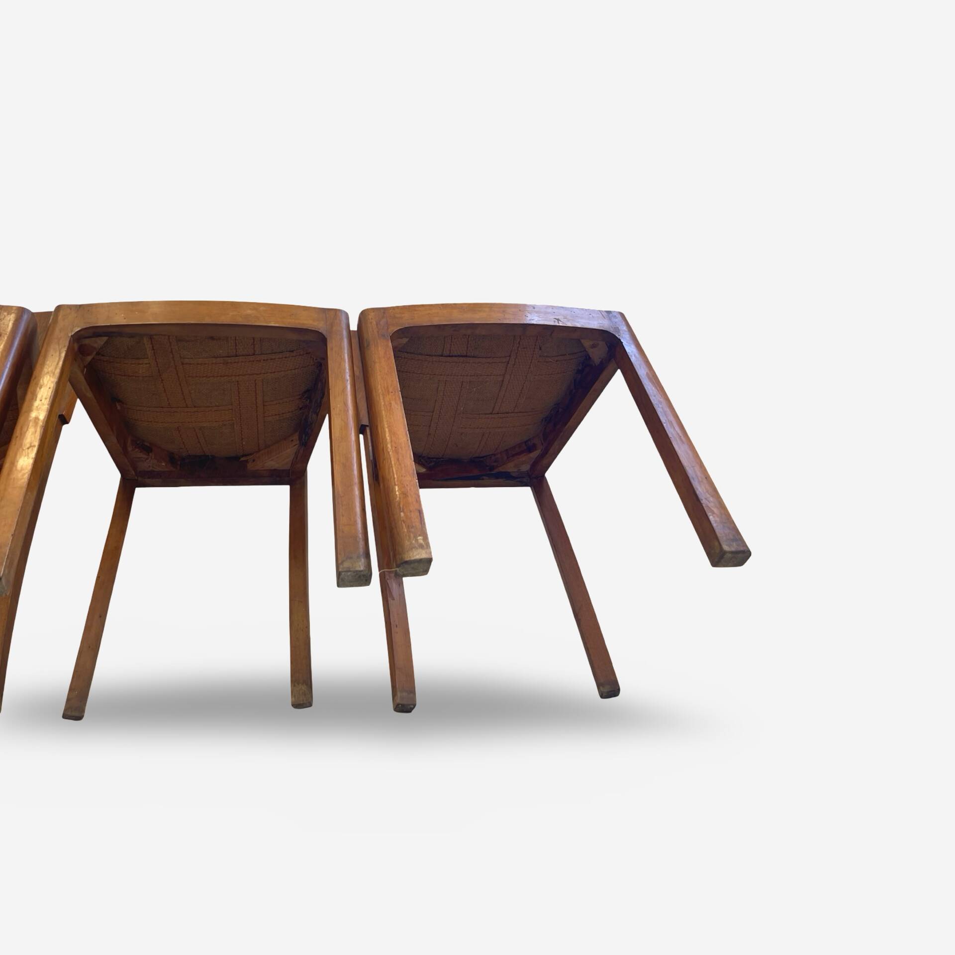 Set of 4 Art Deco dining chairs in walnut, Italy, 1930s-1940s.