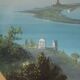 Modern painting "Sea Glimpse" in tempera on cardboard, 20th century