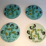 Set of 4 resin trays, inlaid with seahorses, fish, seaweed, and shells.