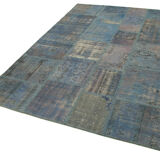 Hand-knotted anatolian contemporary 177 cm x 247 cm blue patchwork carpet