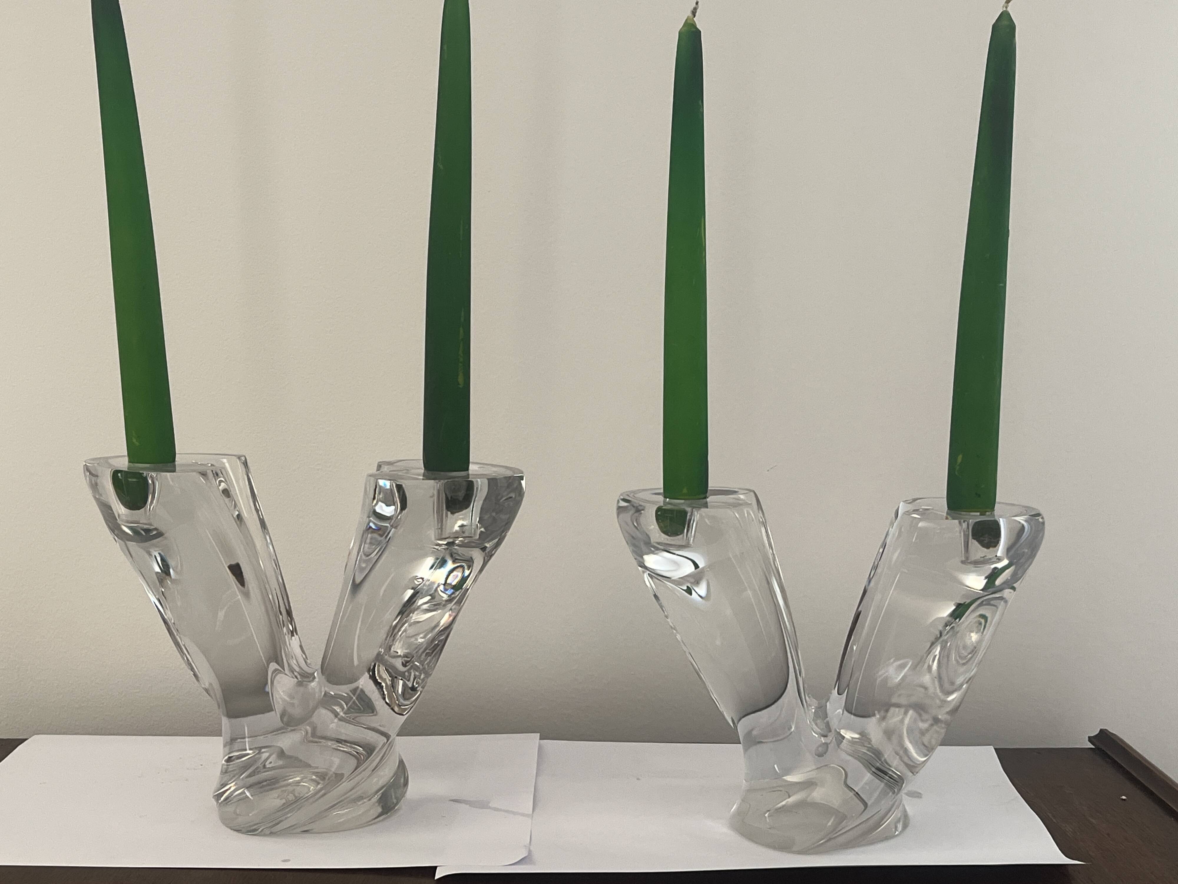 pair of crystal candlesticks signed Schneider 1970