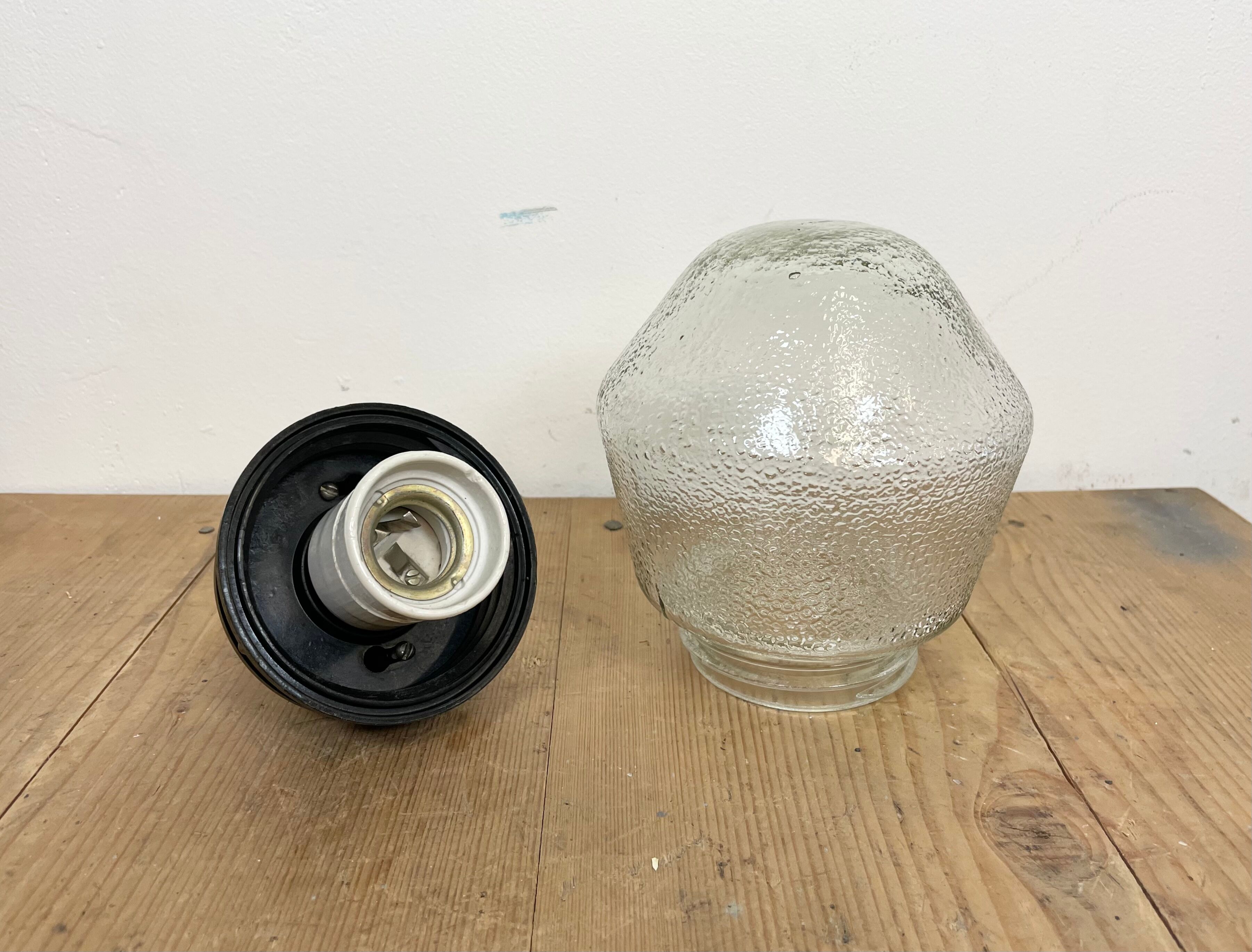 Industrial Bakelite Pendant Light with Frosted Glass, 1970s