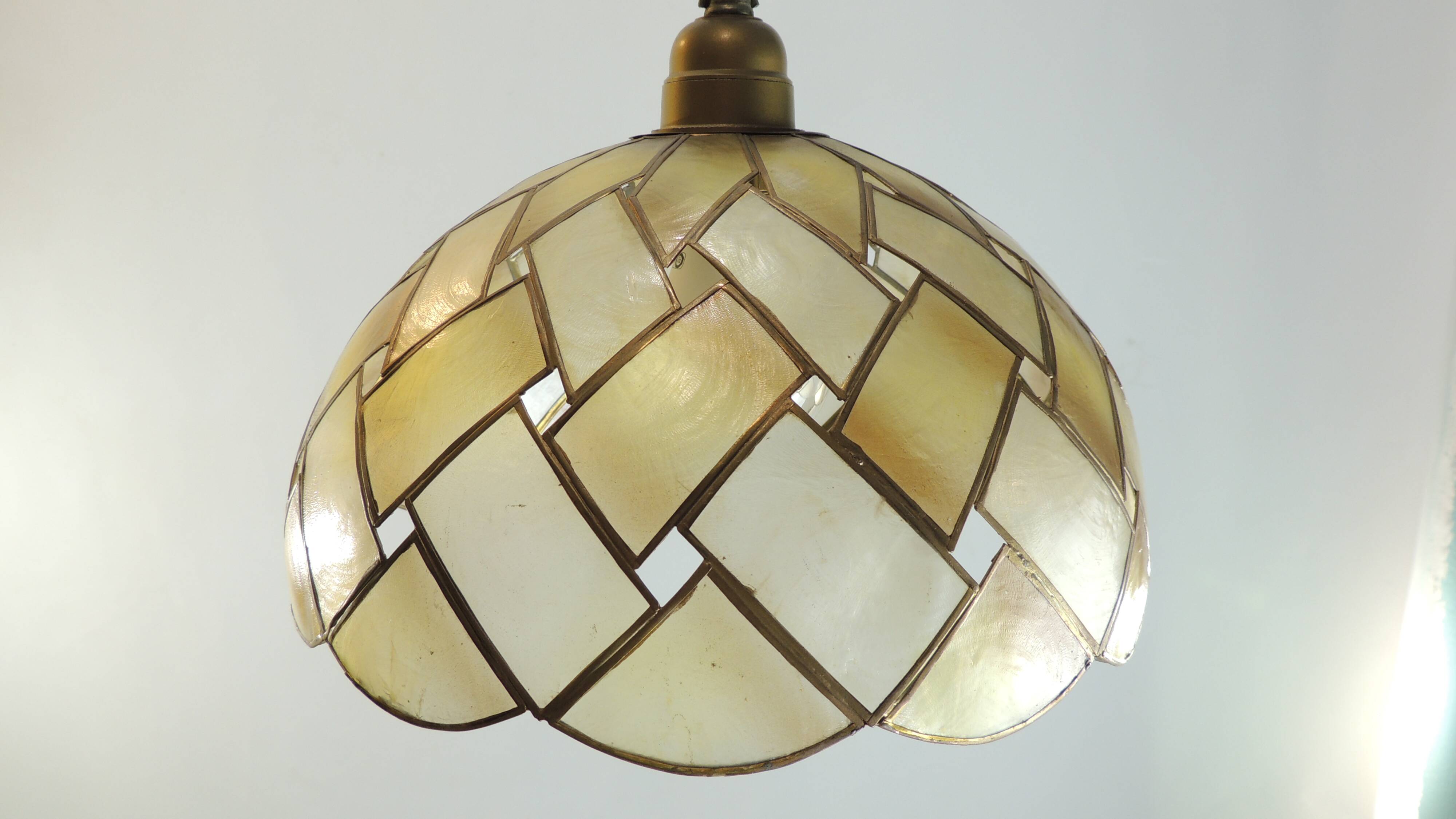 Vintage Capiz Shell Pendant Lamp – Woven Mother of Pearl Shade,