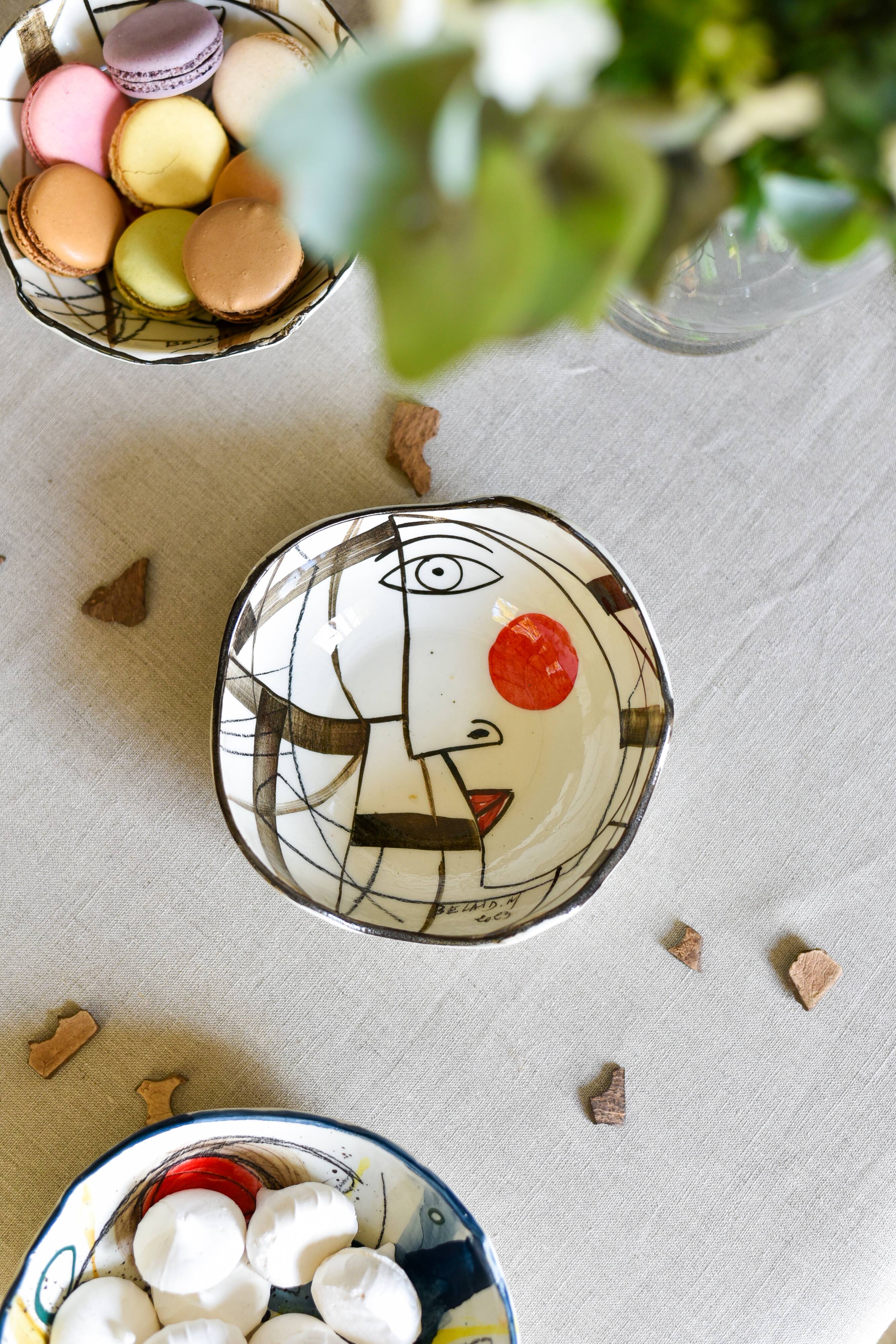 White and brown designer ceramic bowl