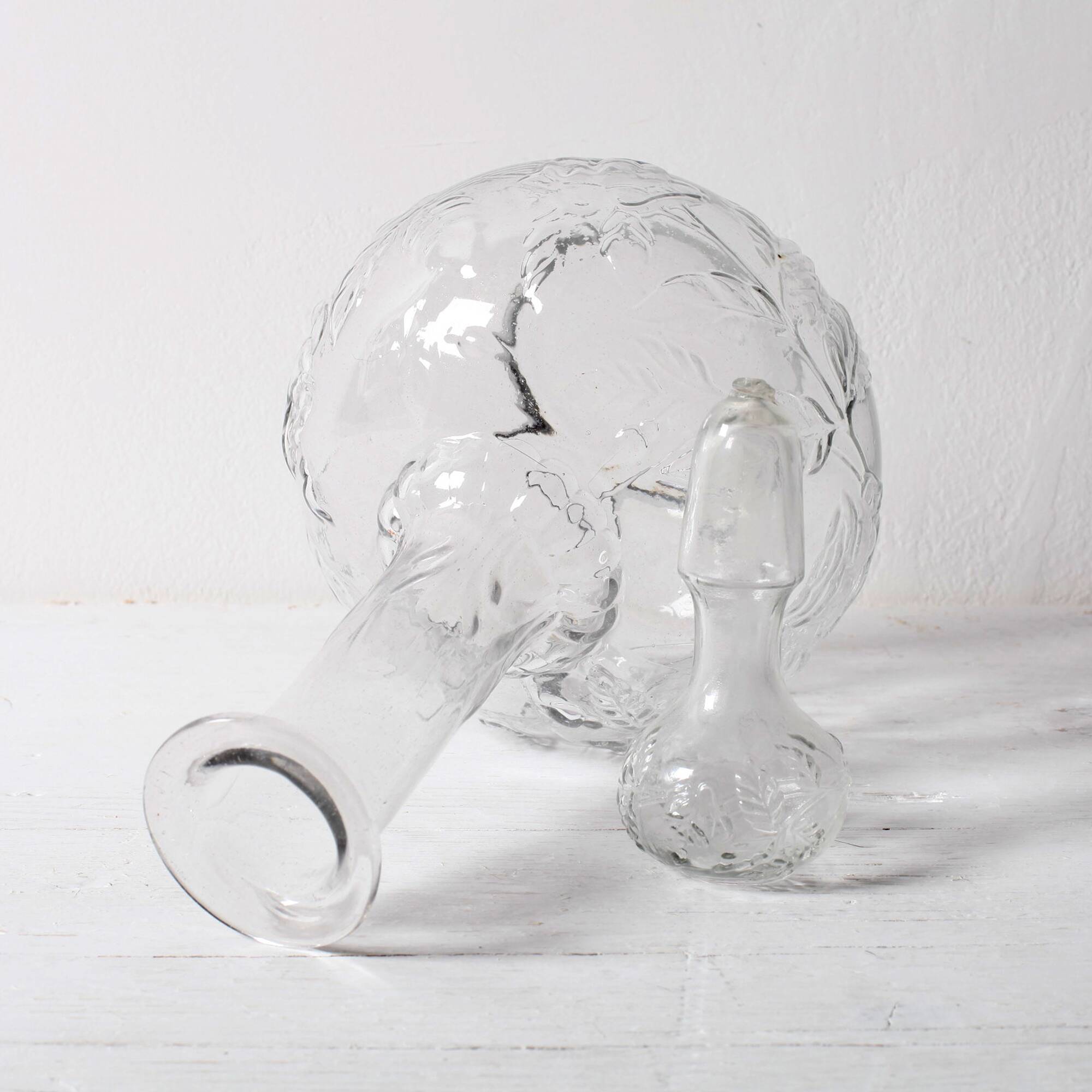 Vintage Glass Decanter: Roses Patterned Wine Carafe, Empoli Italy 1950s