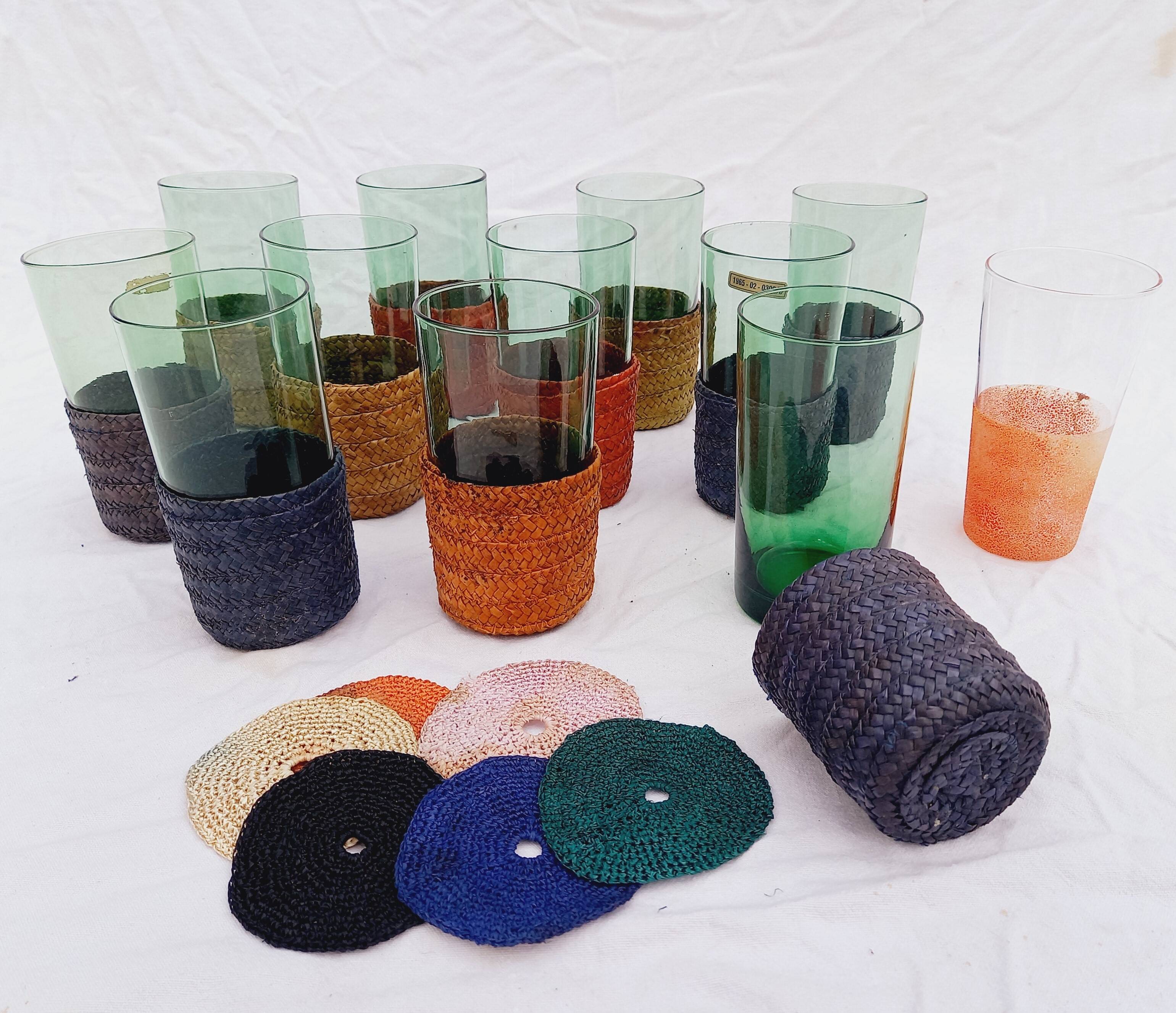 Set of 11 vintage green tinted glasses