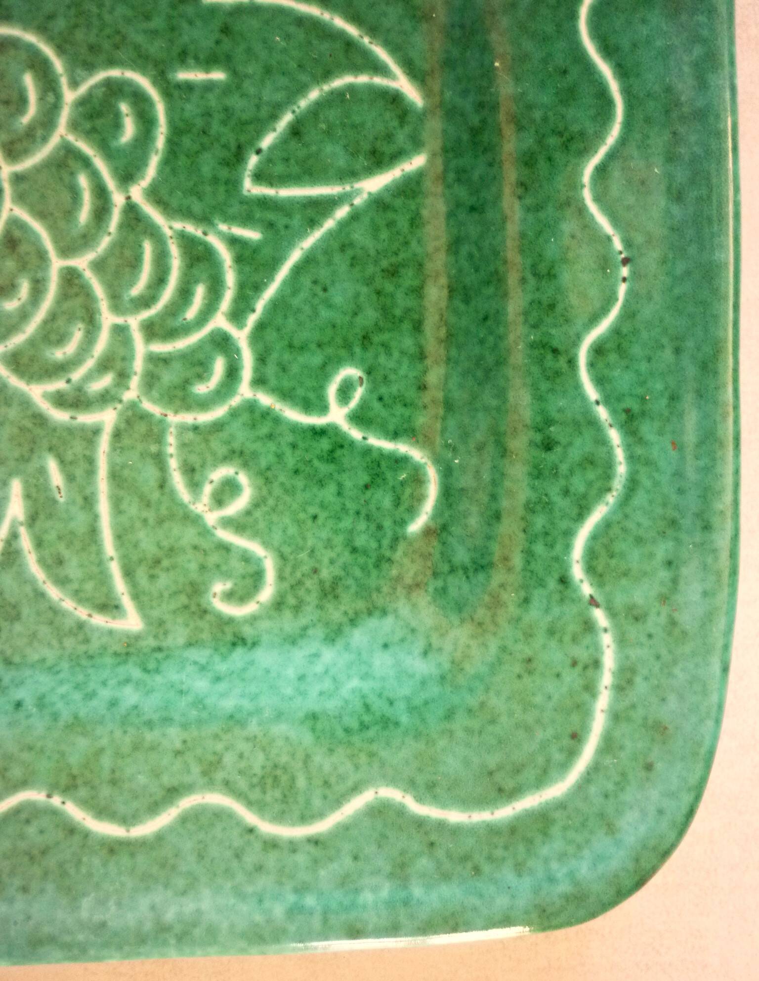 Square dish in glazed ceramic, scarified, signed Jacques Sagan Vallauris,