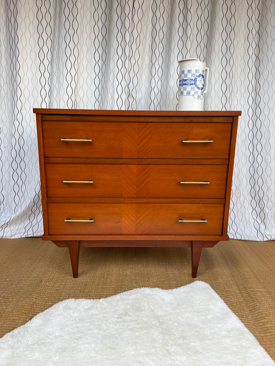 Vintage lacquered wooden chest of drawers