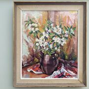 Mid 20th Century "Flower Jar" Swedish Modernist Still Life Oil Painting, Framed