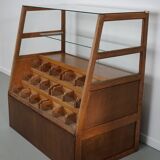 Meuble de mercerie ou comptoir de magasin espagnol ancien en hêtre et chêne, années 1950