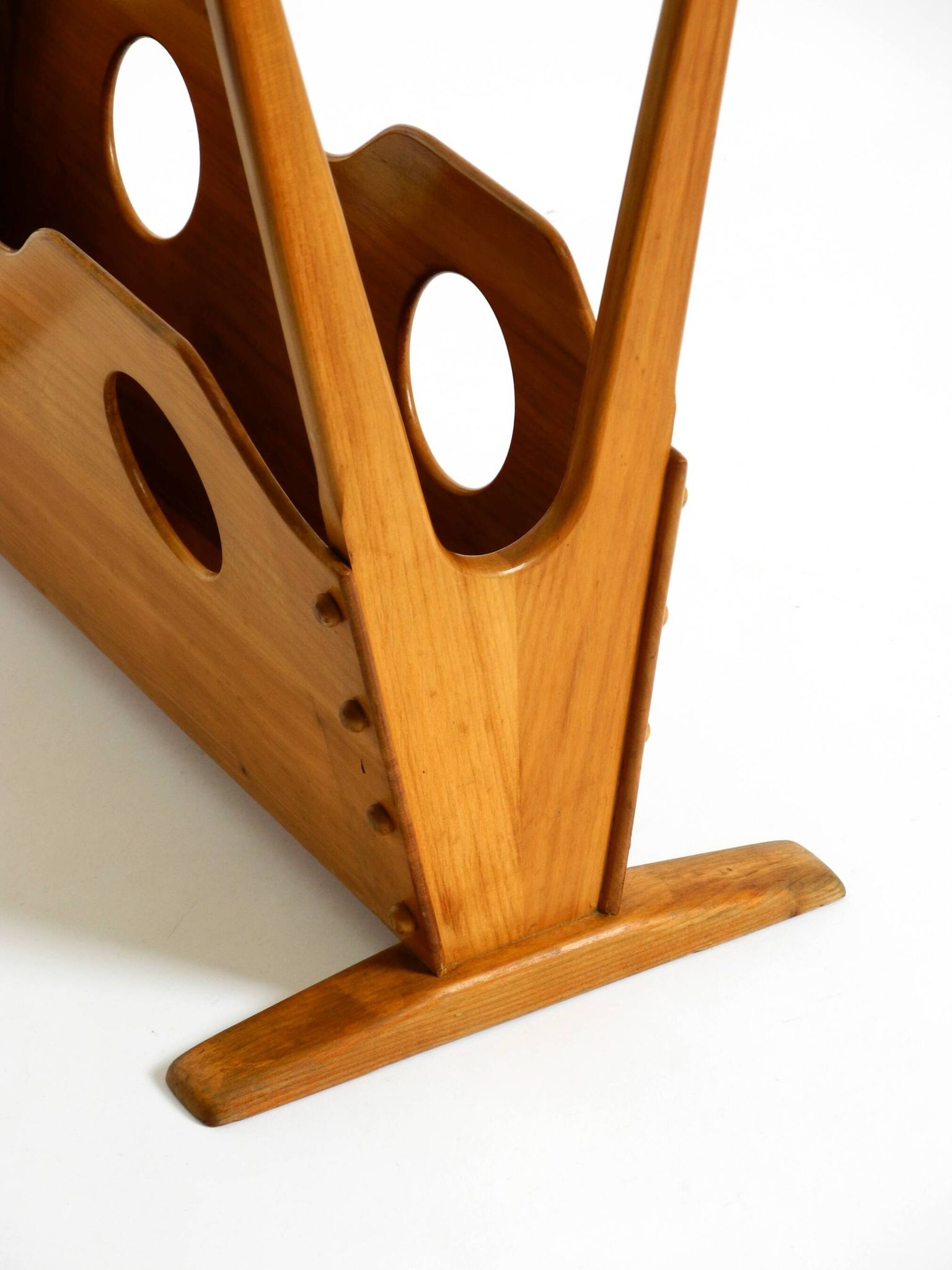 Beautiful mid-century modern side table with magazine rack, made of ash woo