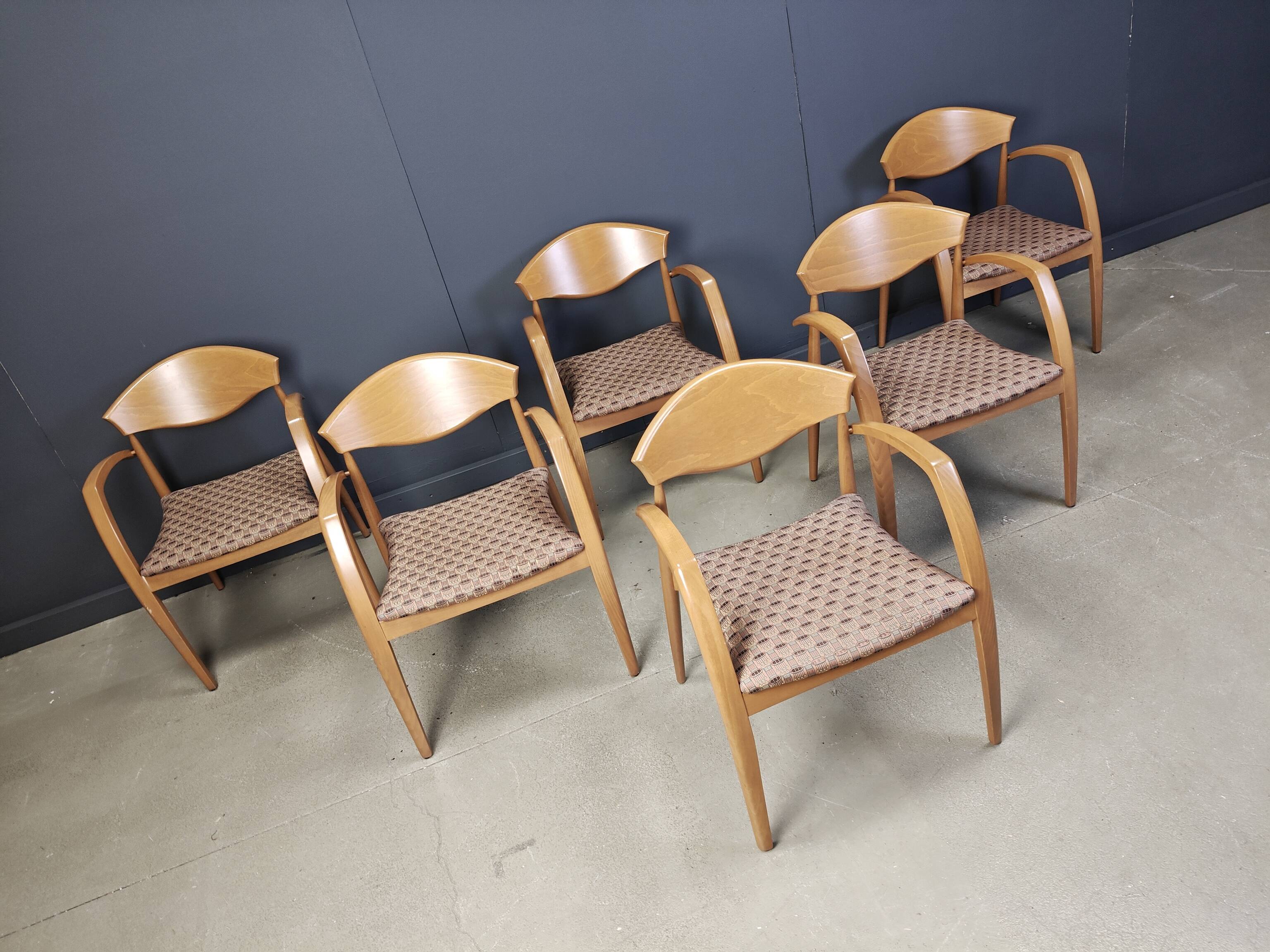 Vintage spanish wooden  armchairs, 1990s set of 6