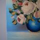 Still life painting bouquet of flowers vintage painted canvas classic decoration bohemian countryside