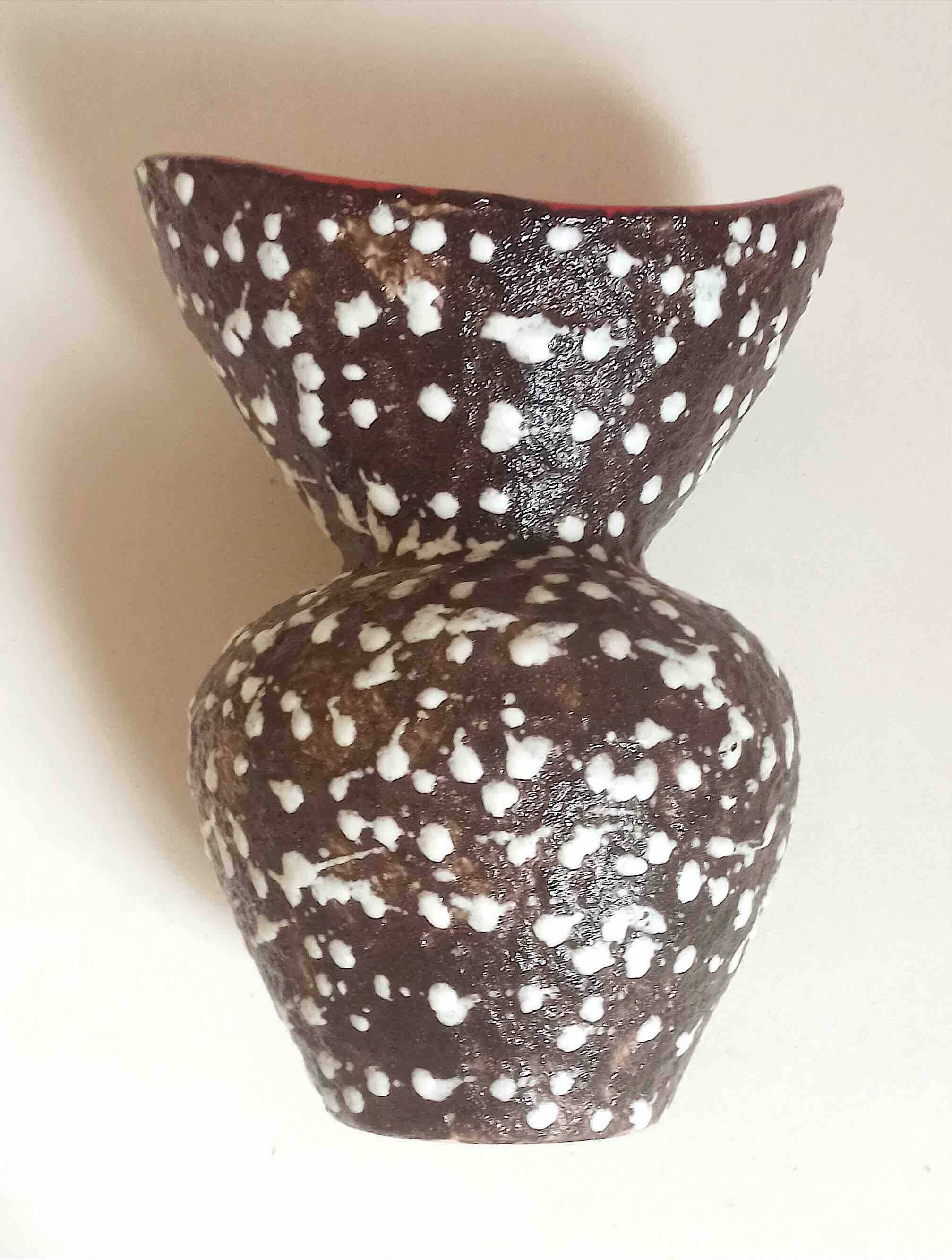 Vallauris Fat Lava Vase Red black 1950s Height 27 cm