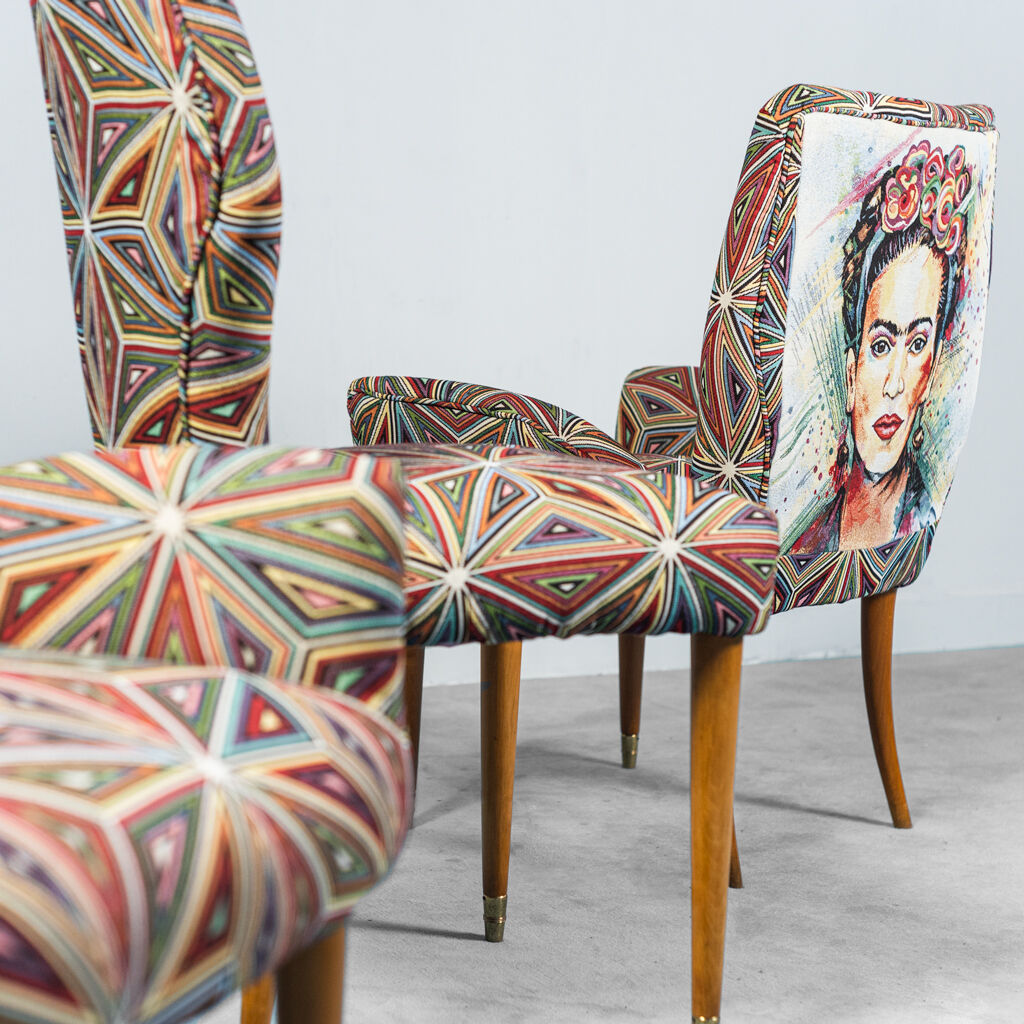 Set 3 armchairs fabric pattern frida 1950s vintage modernariate