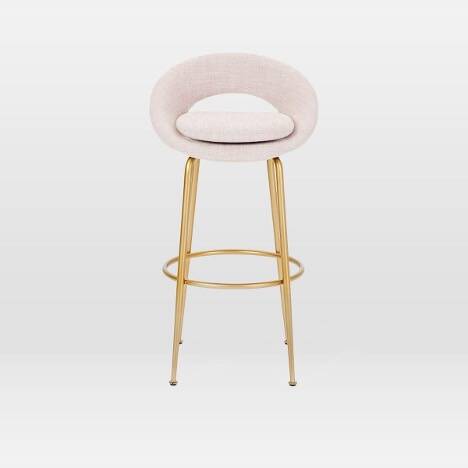 West Elm "Orb" bar stools – blush pink – gold finish legs