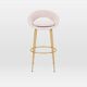West Elm "Orb" bar stools – blush pink – gold finish legs