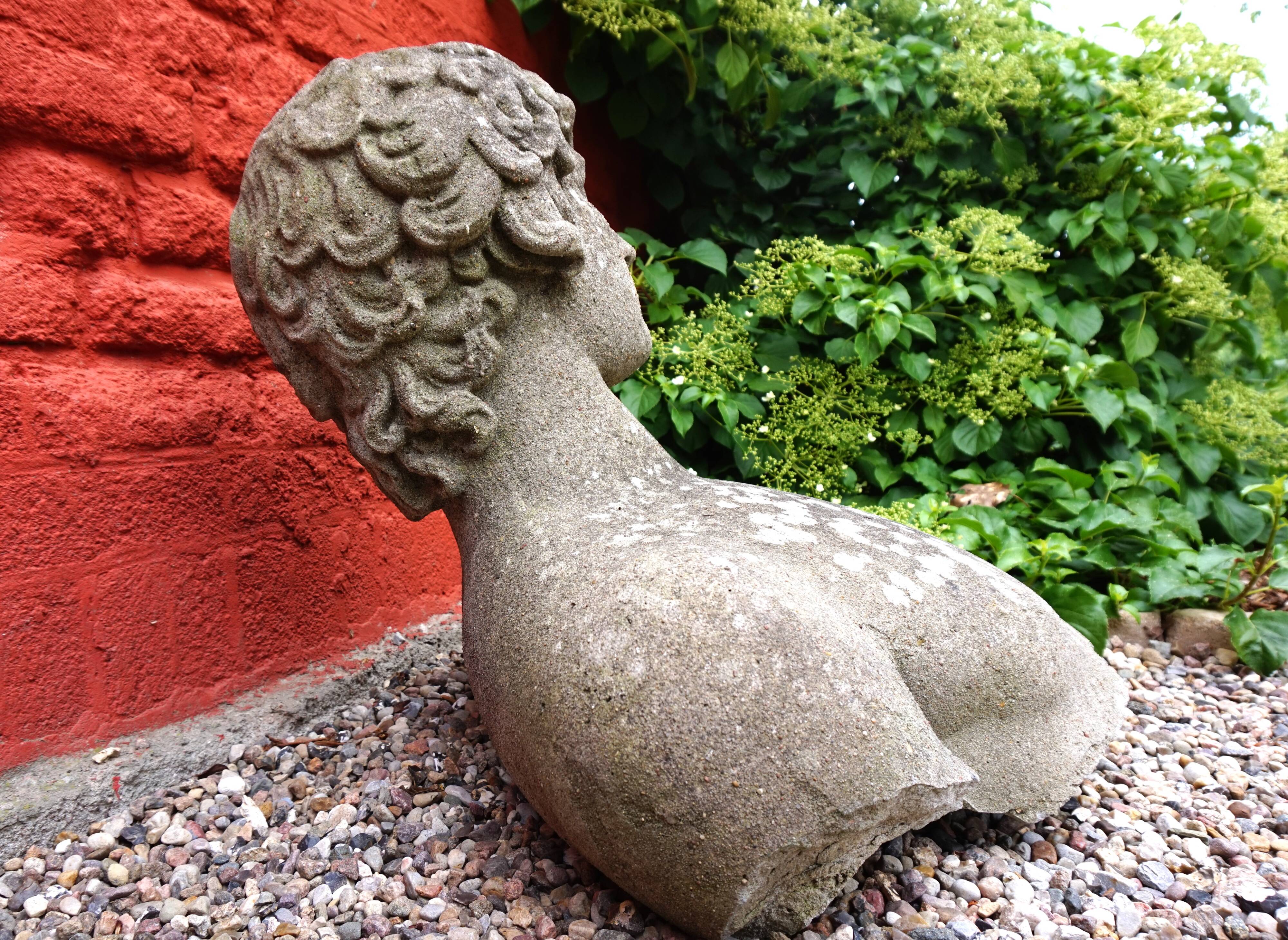 Weathered garden sculpture David concrete bust
