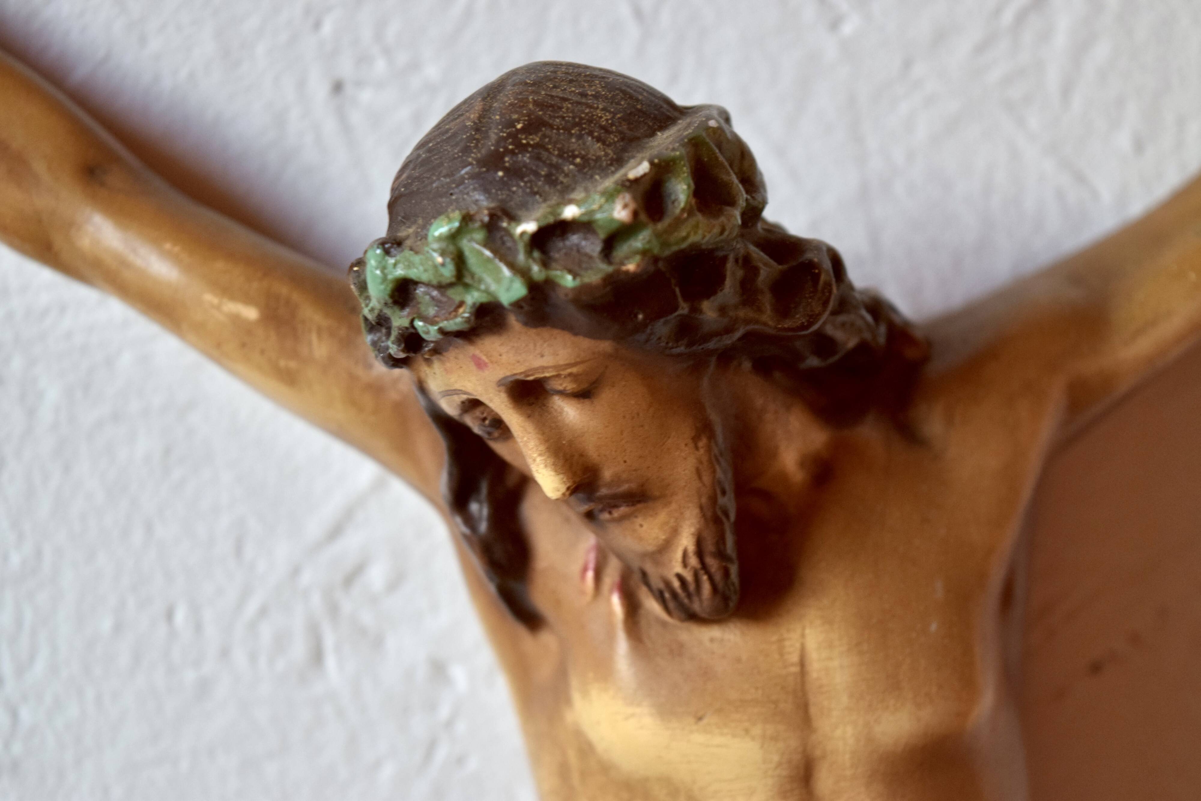 Plaster hanging icon - sculpture of Jesus in crucifixion position