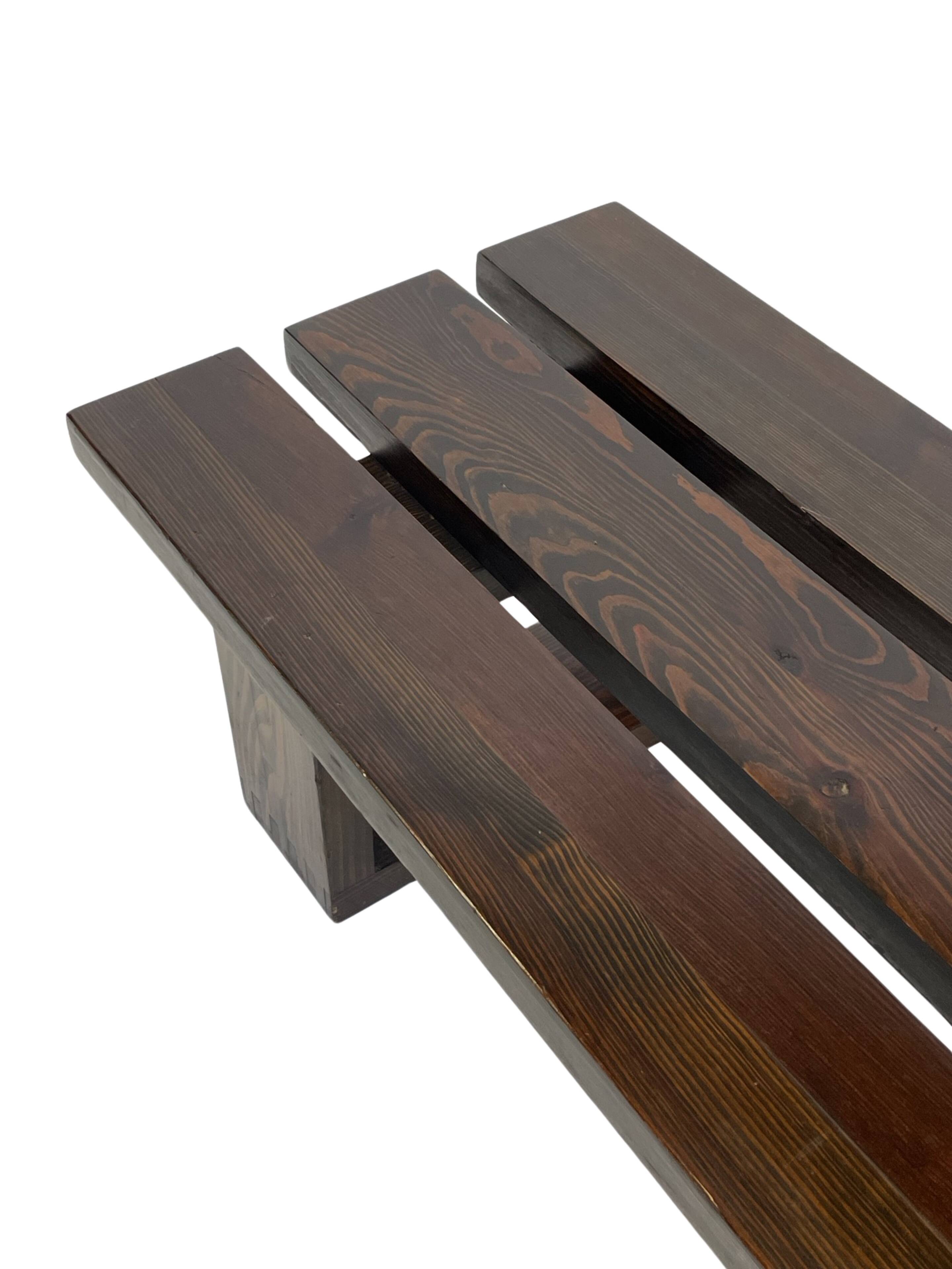 Minimalist vintage sofa design in wengé wood solid slatted bench