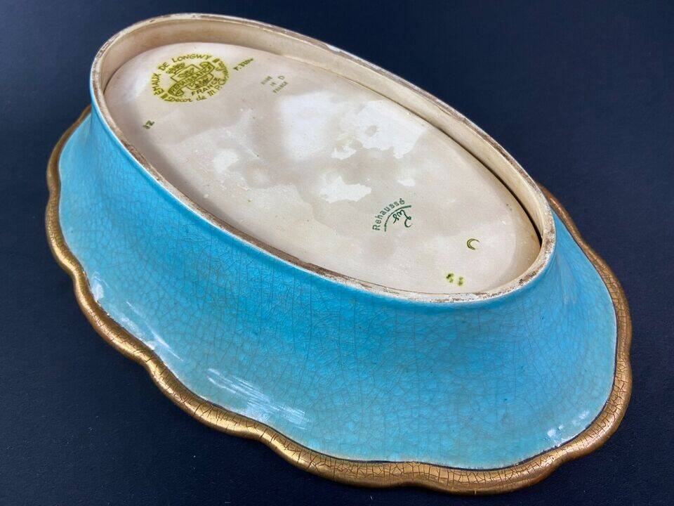 Oblong hollow dish in Longwy earthenware MP Chevallier Renaissance