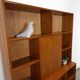 Deens hoge teak vakkenkast met bar vintage wandkast