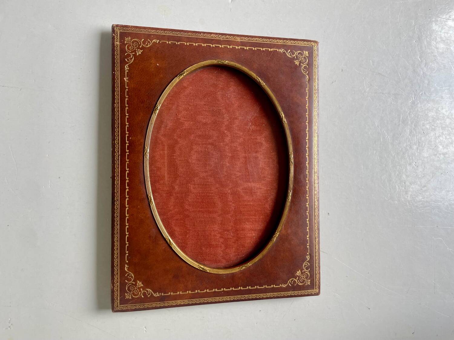 Antique leather with gilding frame measurements 18 cm x 14 cm