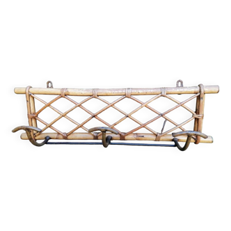 Coat Rack 1950 Rattan Diamond Design with 3 sturdy coated steel hooks