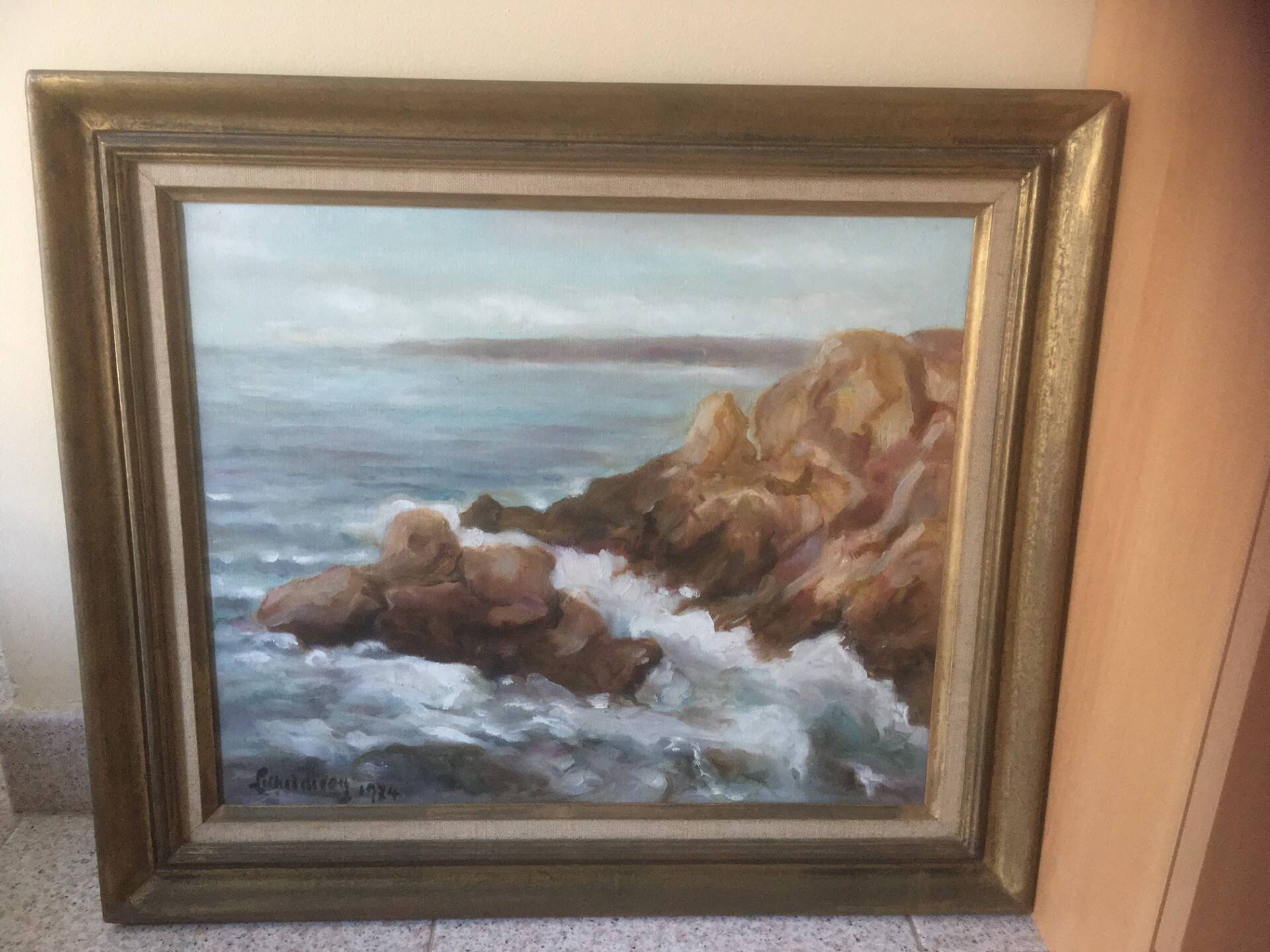 Tableau huile sur toile La pointe du raz bretagne 1974