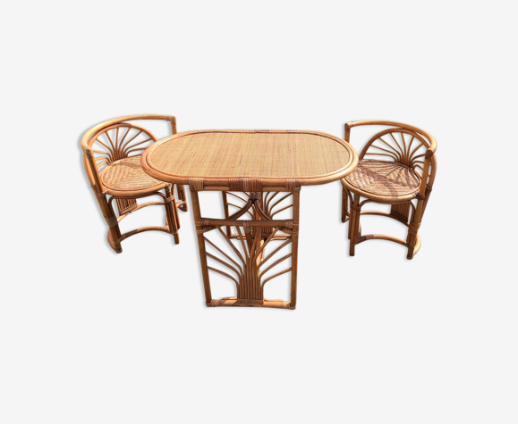 Ensemble table fauteuils en rotin