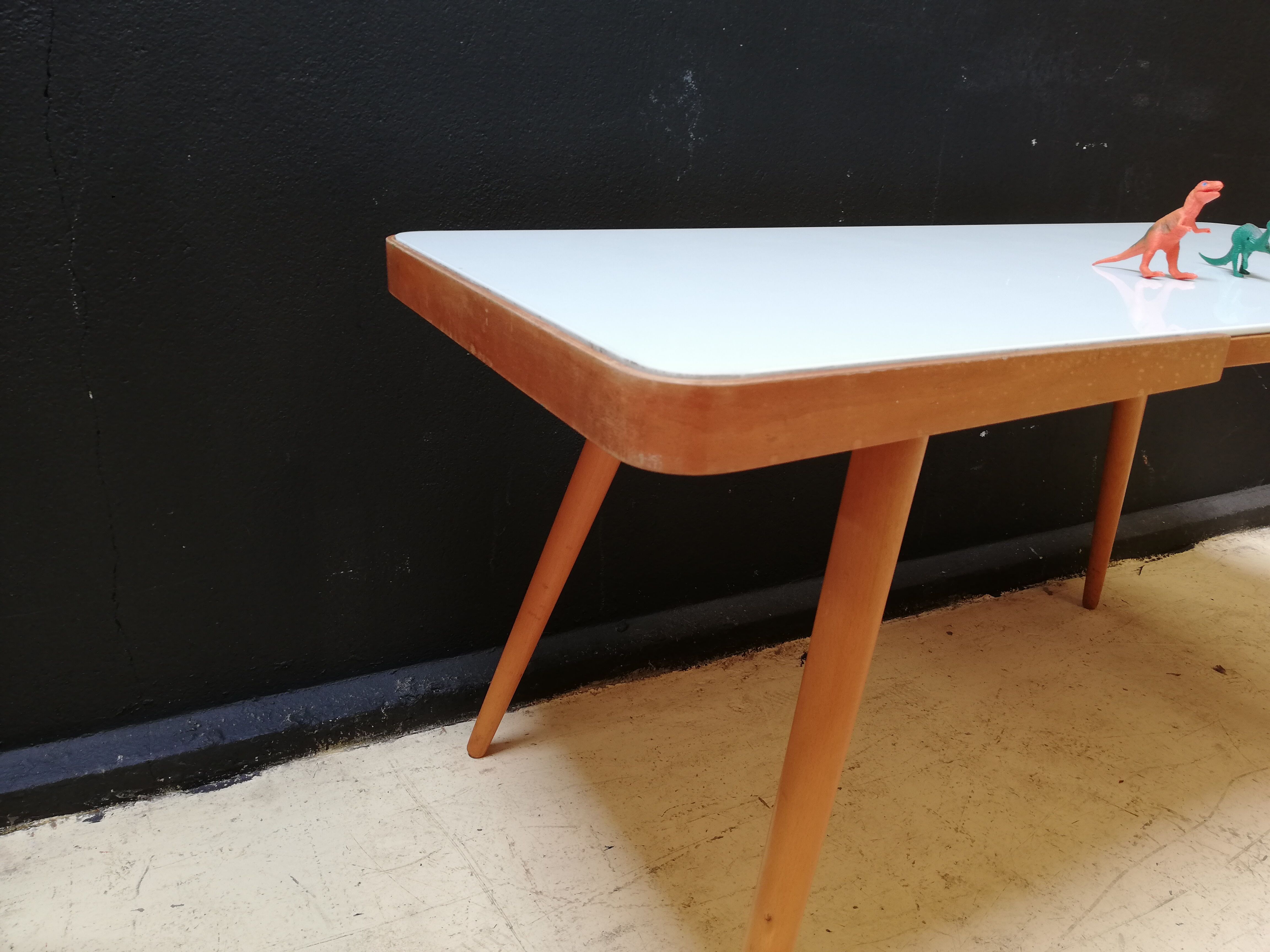 Wooden coffee table, children's desk glass top, interier praha, 1960, Czechoslovakia