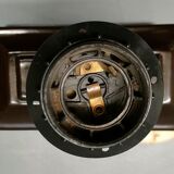 Lamp Le Dauphin black ceramic glazed, wicker canelé, imitation leather havana ~ 70's