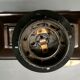 Lamp Le Dauphin black ceramic glazed, wicker canelé, imitation leather havana ~ 70's