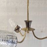 Brass chandelier with three lights and glass tulips - 1950s/60s