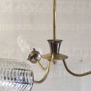 Brass three-light chandelier with glass tulips - 1950s/60s