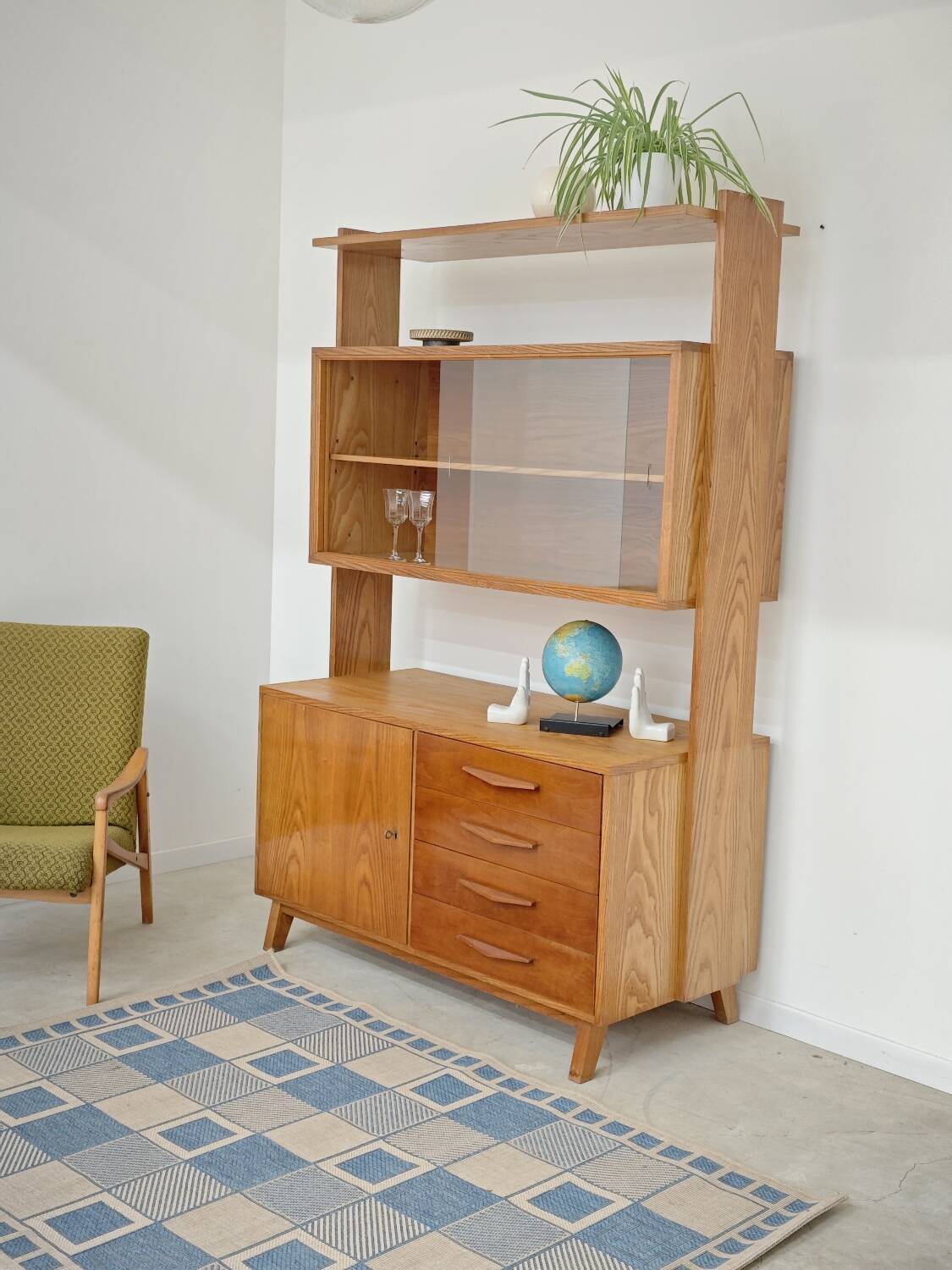 High sideboard, wooden display cabinet by Frantisek Jirak – 1960