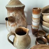 Vintage stoneware country house brunch service – teapot and bowls