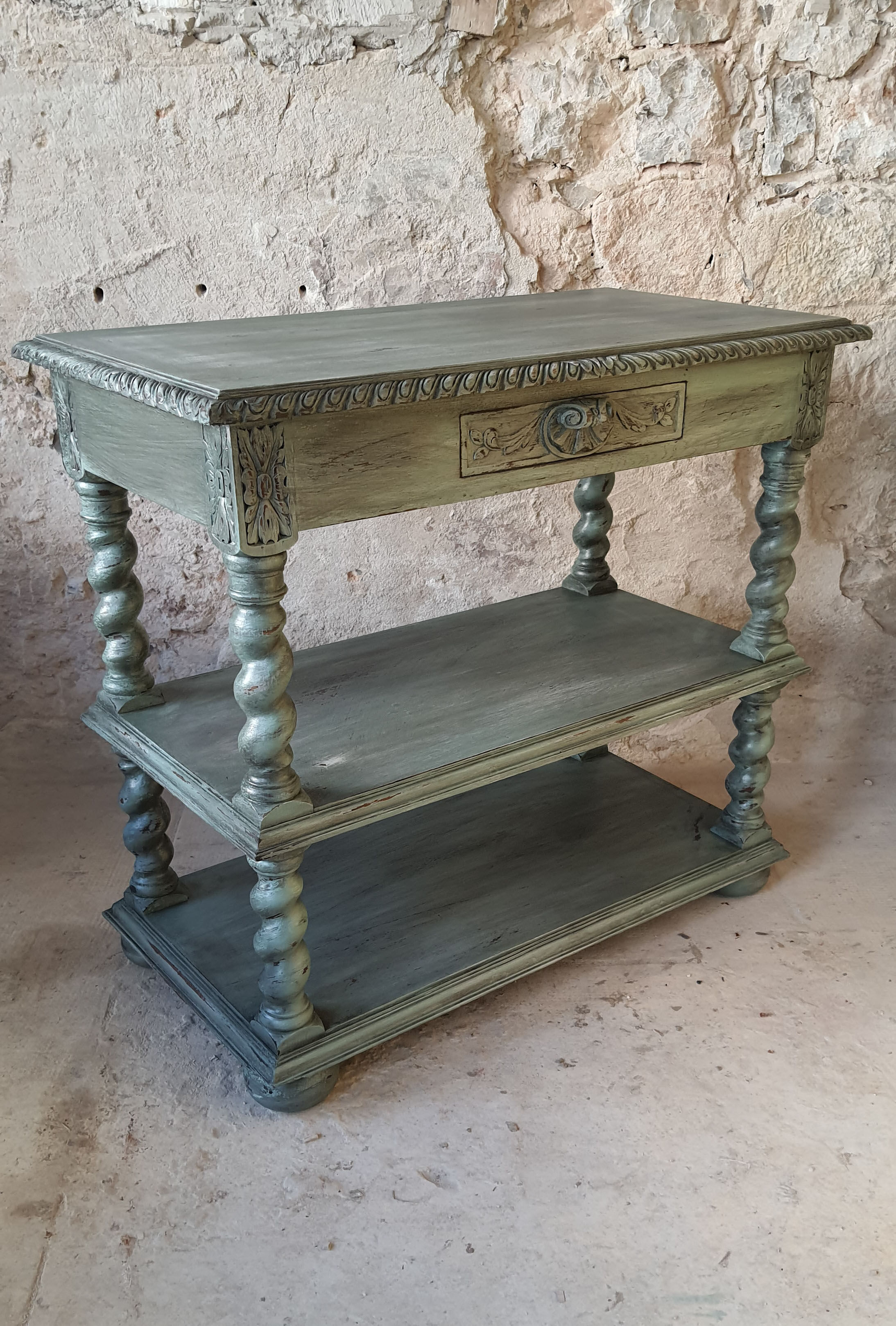 Console Louis XIV shabby chic - sage green patina