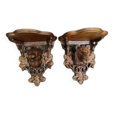 2 magnifique consoles/ étagères en bois sculpté ''DE LA FORET NOIRE