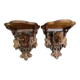 2 magnificent carved wooden consoles/shelves "FROM THE BLACK FOREST"