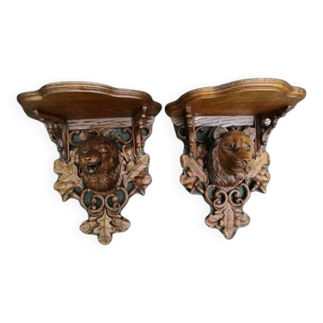 2 magnificent consoles/shelves in carved wood "FROM THE BLACK FOREST"