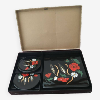Longwy set signed L. Valenti (decorated by hand) “Coquelicot” model