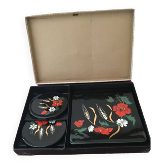Longwy set signed L. Valenti (decorated by hand) “Coquelicot” model